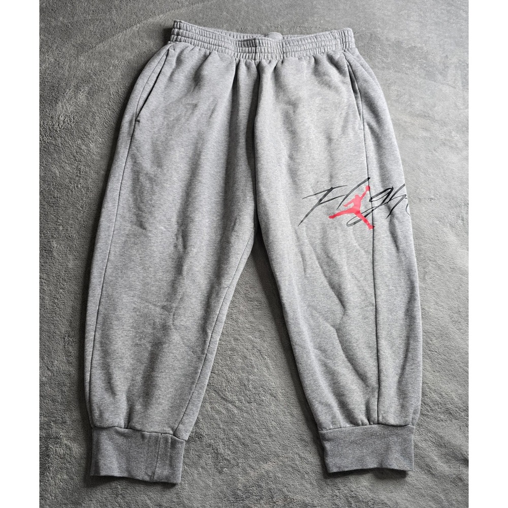 Nike Air Jordan Flight Fleece Jogger Mens Large Gray Logo Drawstring 23" Tapered